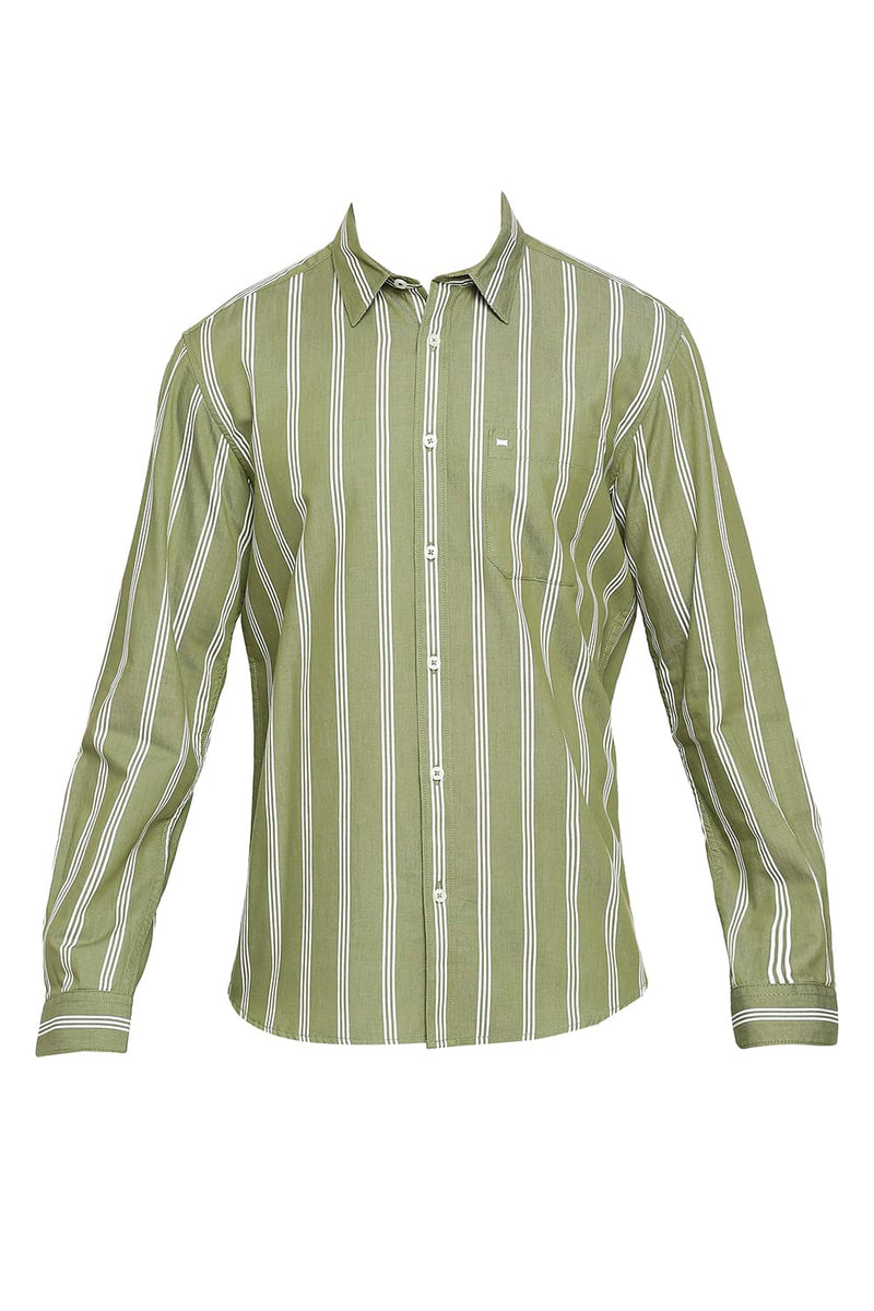 BASICS SLIM FIT COTTON TWILL STRIPES SHIRT