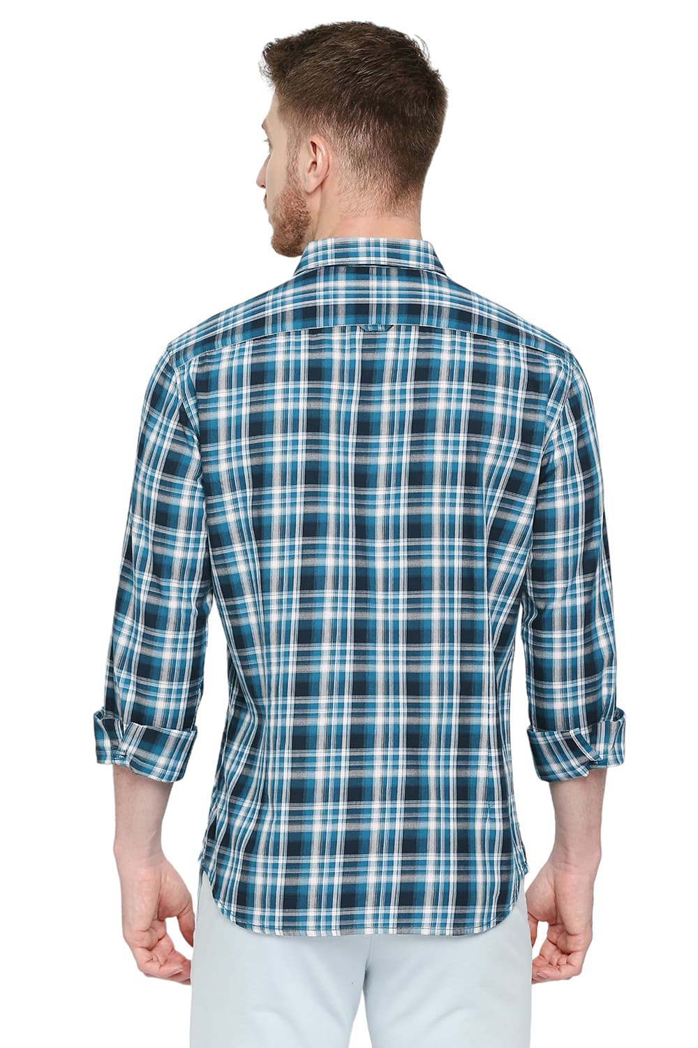 BASICS SLIM FIT COTTON TWILL CHECKS SHIRT