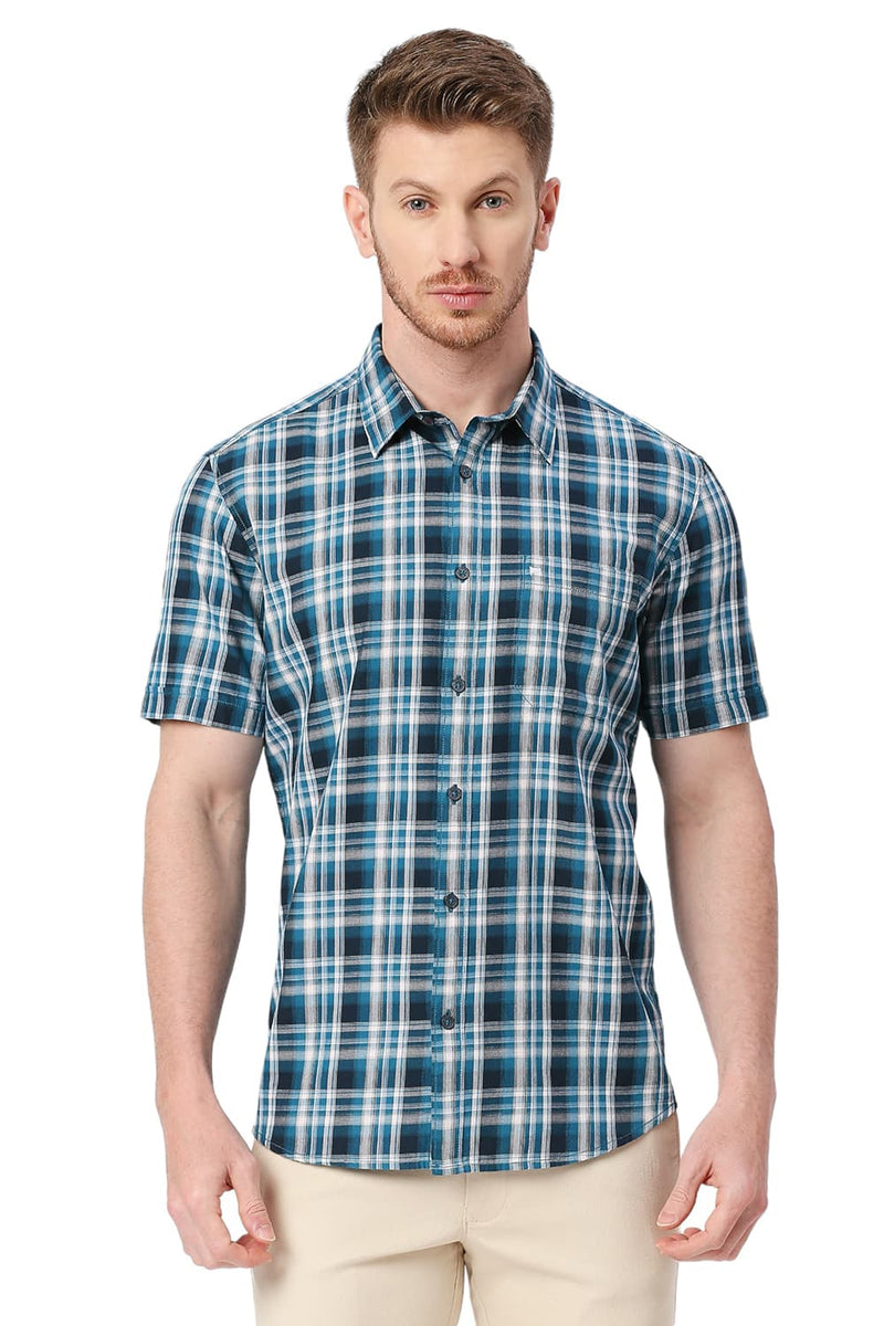 BASICS SLIM FIT COTTON TWILL CHECKS SHIRT