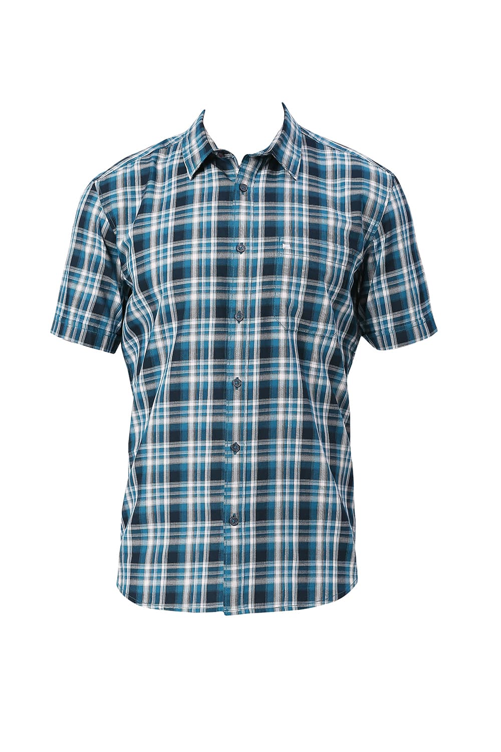 BASICS SLIM FIT COTTON TWILL CHECKS HALFSLEEVES SHIRT