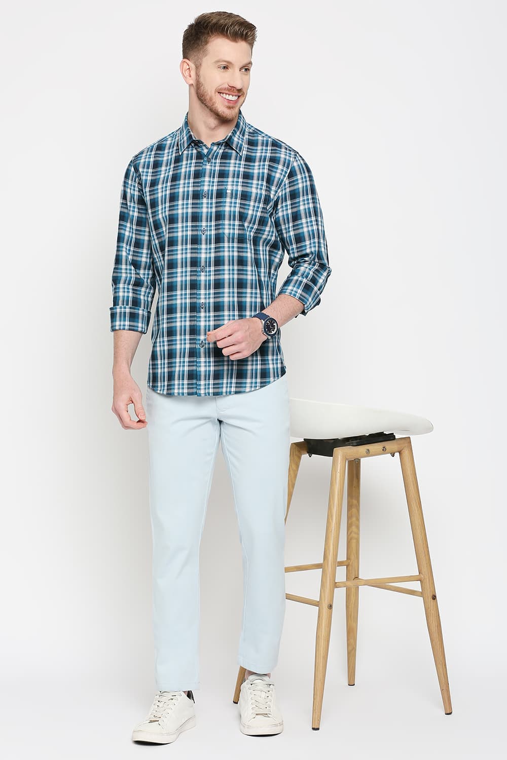 Slim Fit Cotton Twill Checks Shirt