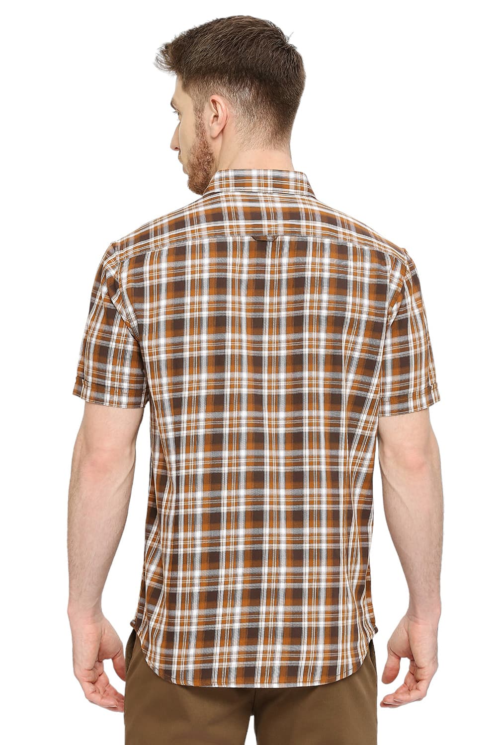 BASICS SLIM FIT COTTON TWILL CHECKS HALFSLEEVES SHIRT