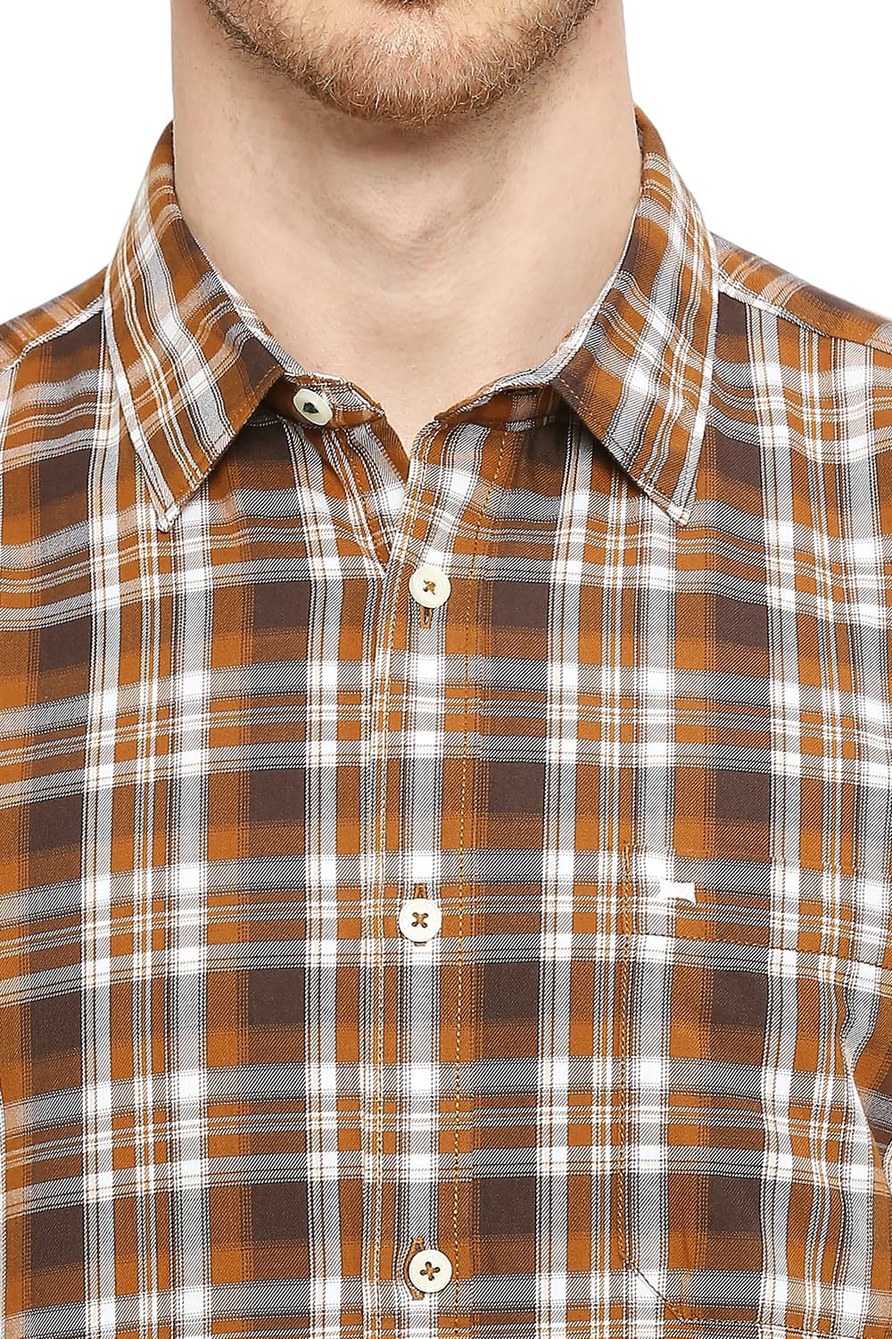 BASICS SLIM FIT COTTON TWILL CHECKS HALFSLEEVES SHIRT