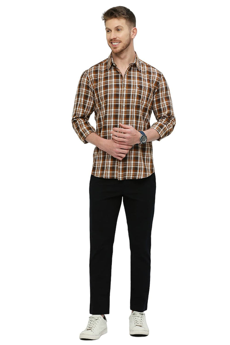 BASICS SLIM FIT COTTON TWILL CHECKS SHIRT