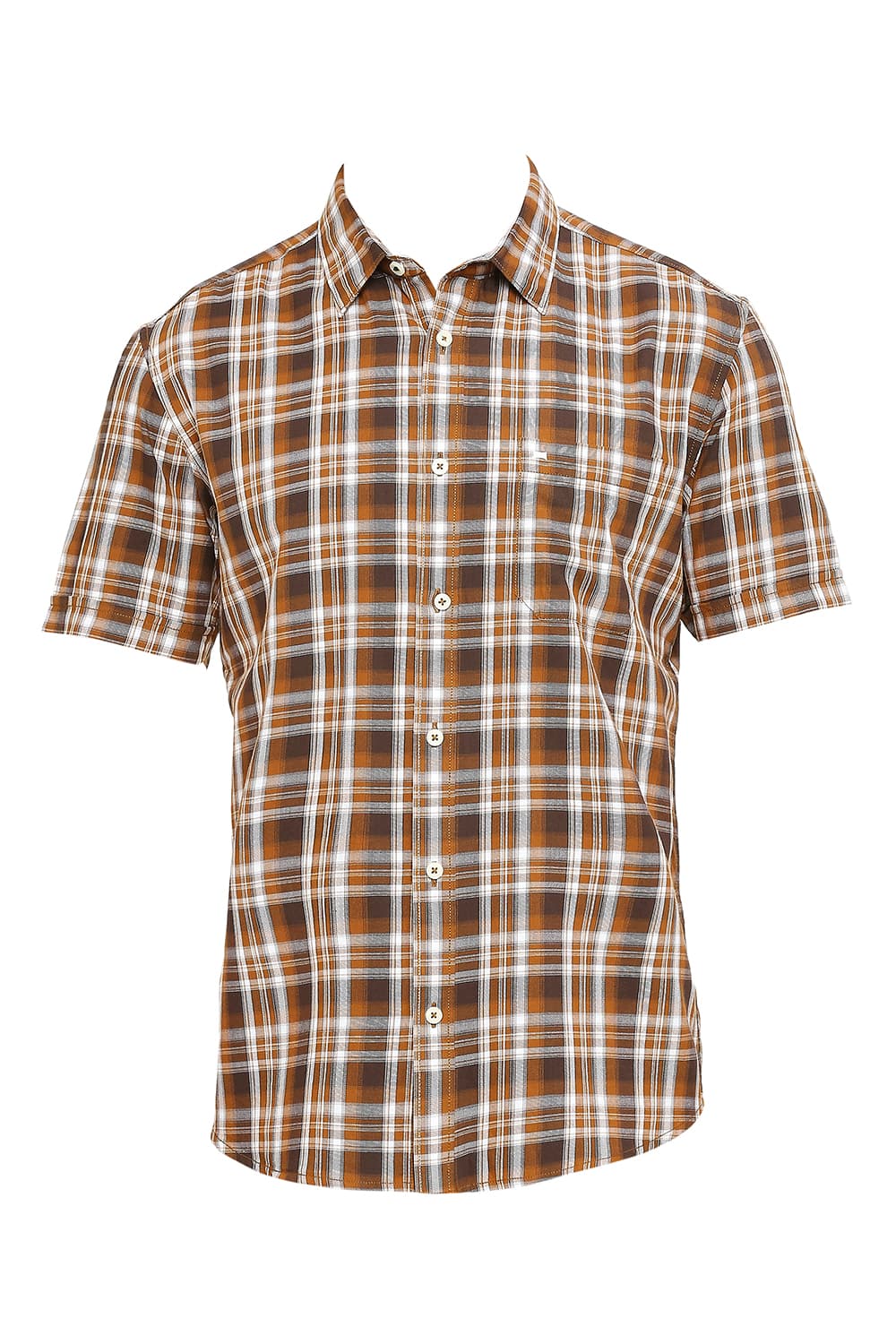 BASICS SLIM FIT COTTON TWILL CHECKS HALFSLEEVES SHIRT