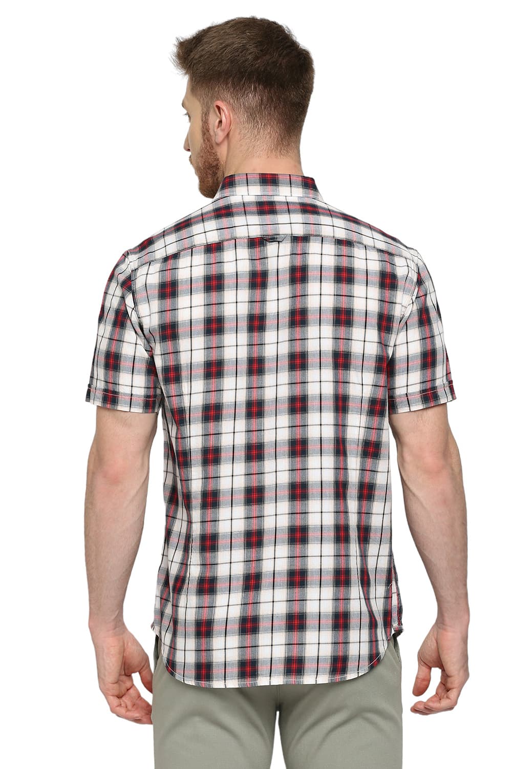 BASICS SLIM FIT COTTON TWILL CHECKS HALFSLEEVES SHIRT