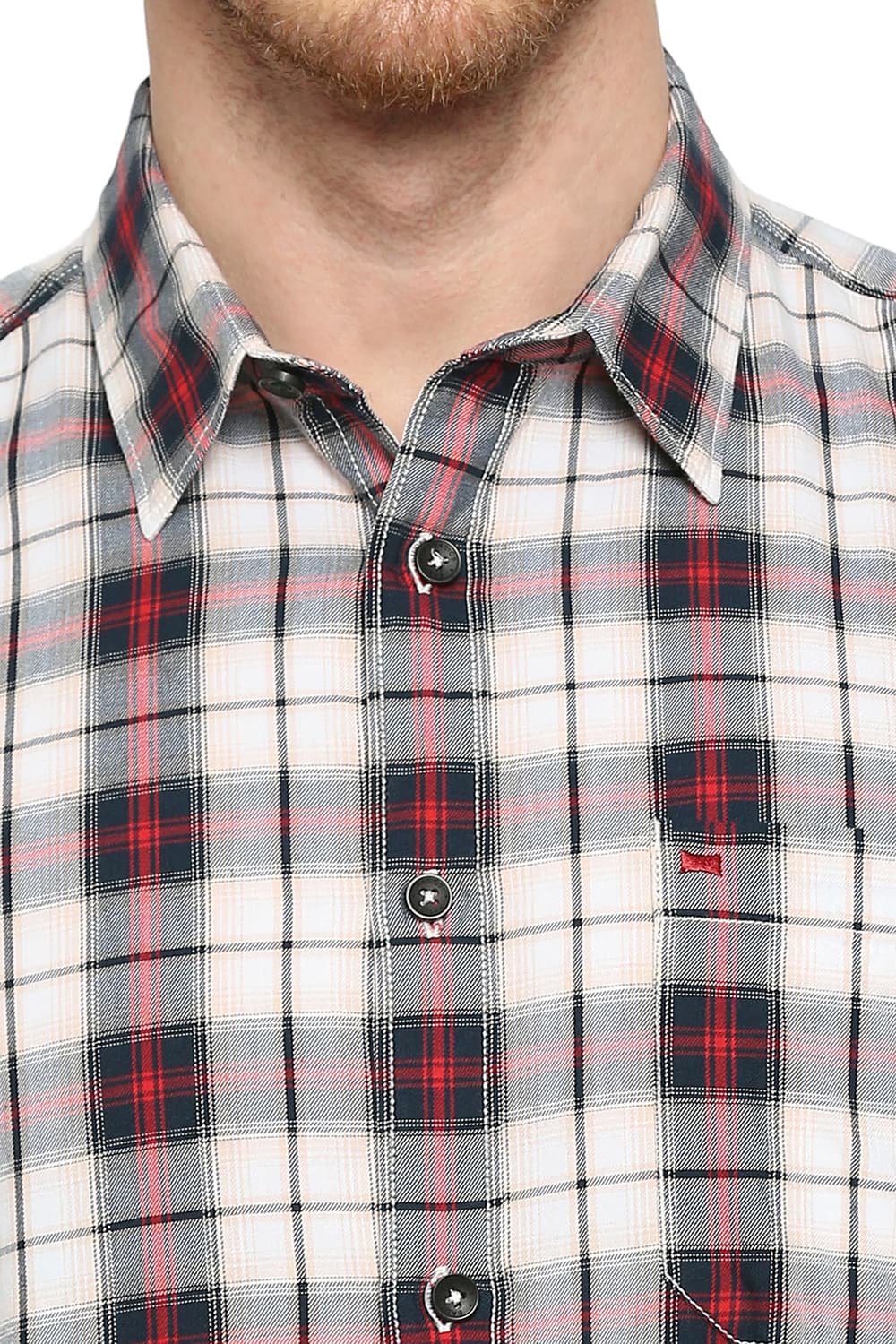 BASICS SLIM FIT COTTON TWILL CHECKS HALFSLEEVES SHIRT