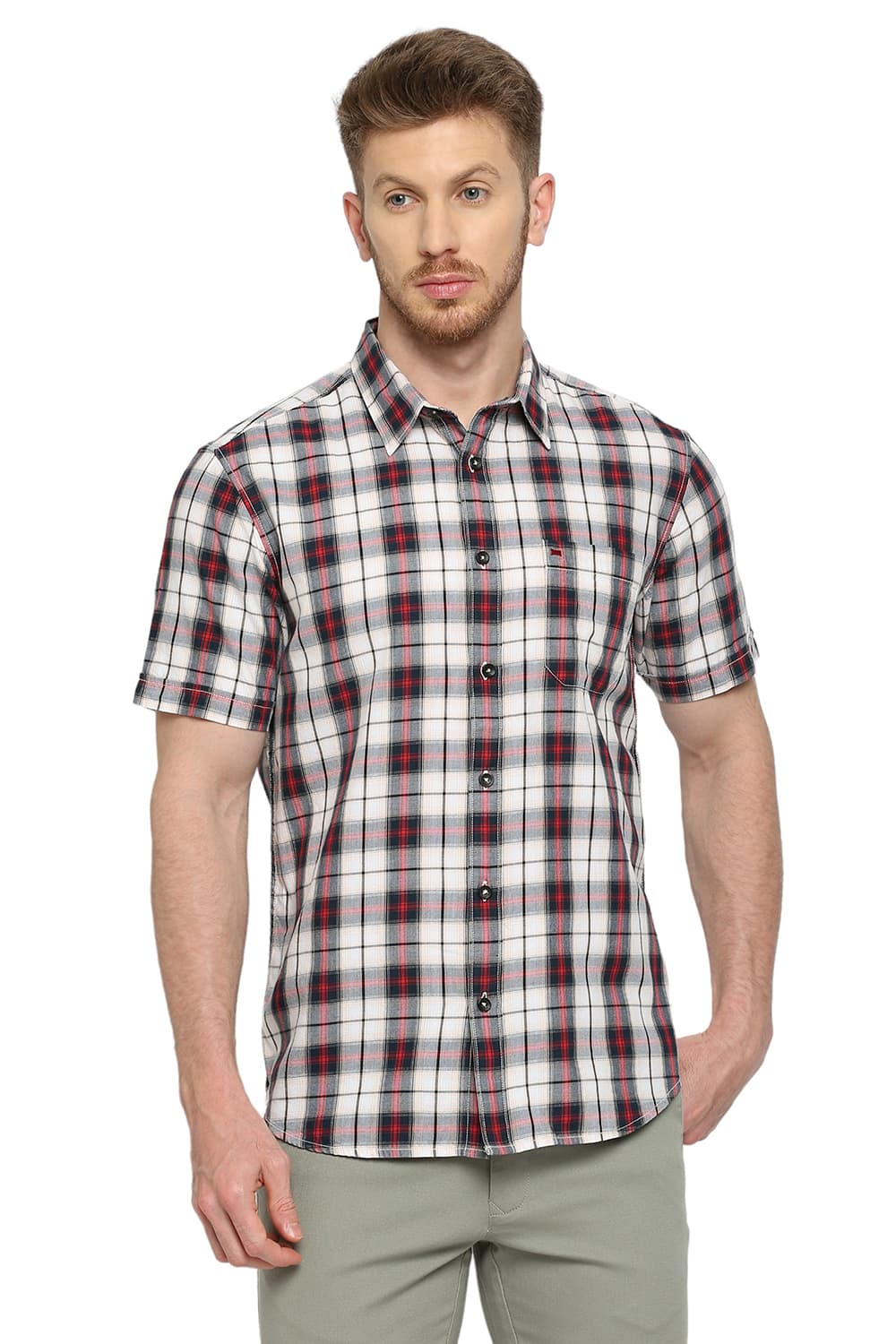 BASICS SLIM FIT COTTON TWILL CHECKS SHIRT