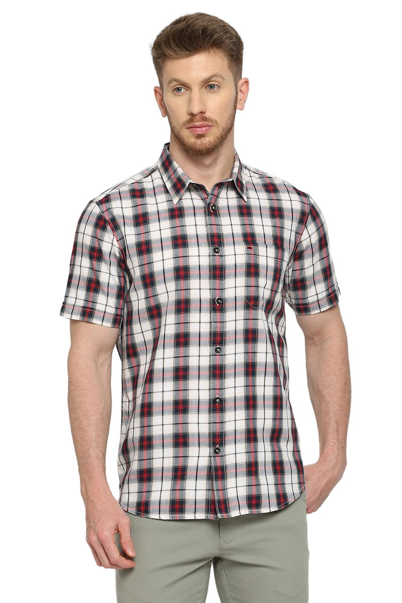 BASICS SLIM FIT COTTON TWILL CHECKS SHIRT