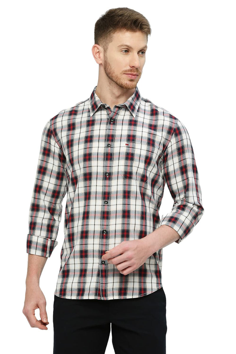 BASICS SLIM FIT COTTON TWILL CHECKS SHIRT