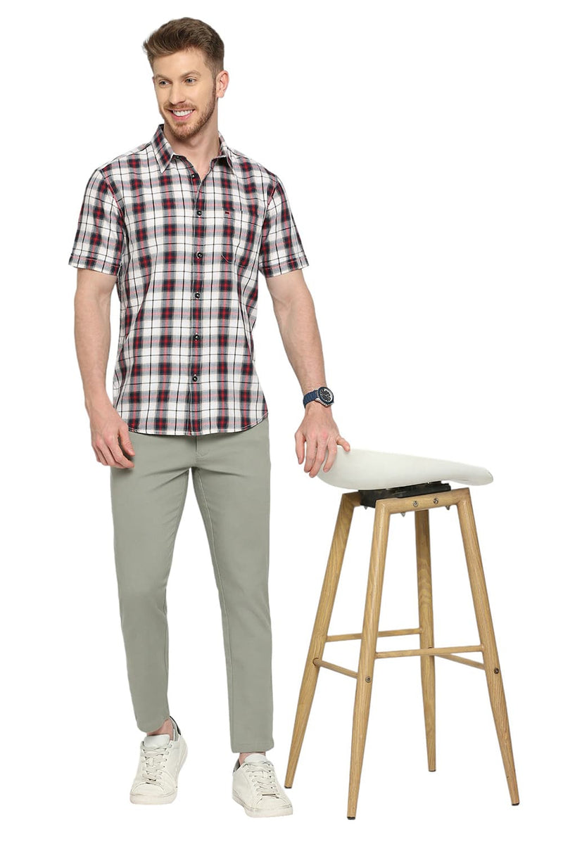 BASICS SLIM FIT COTTON TWILL CHECKS HALFSLEEVES SHIRT