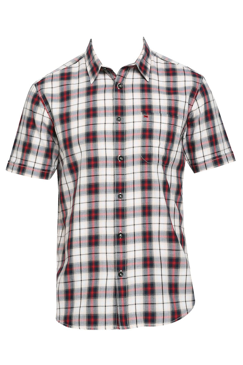 BASICS SLIM FIT COTTON TWILL CHECKS HALFSLEEVES SHIRT