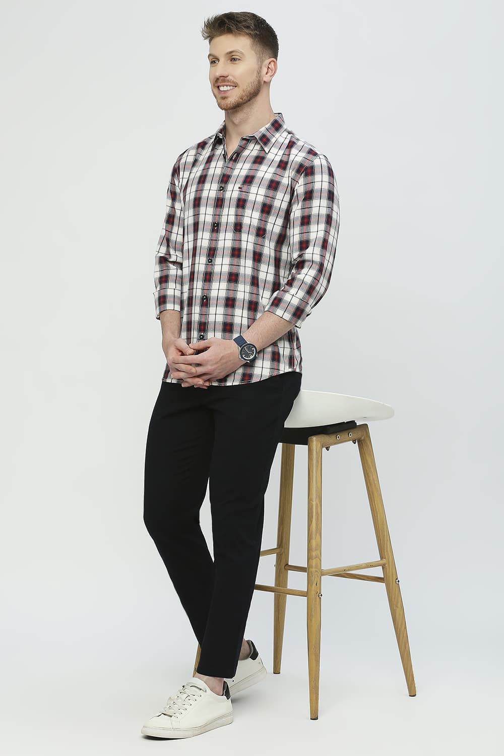 Slim Fit Cotton Twill Checks Shirt