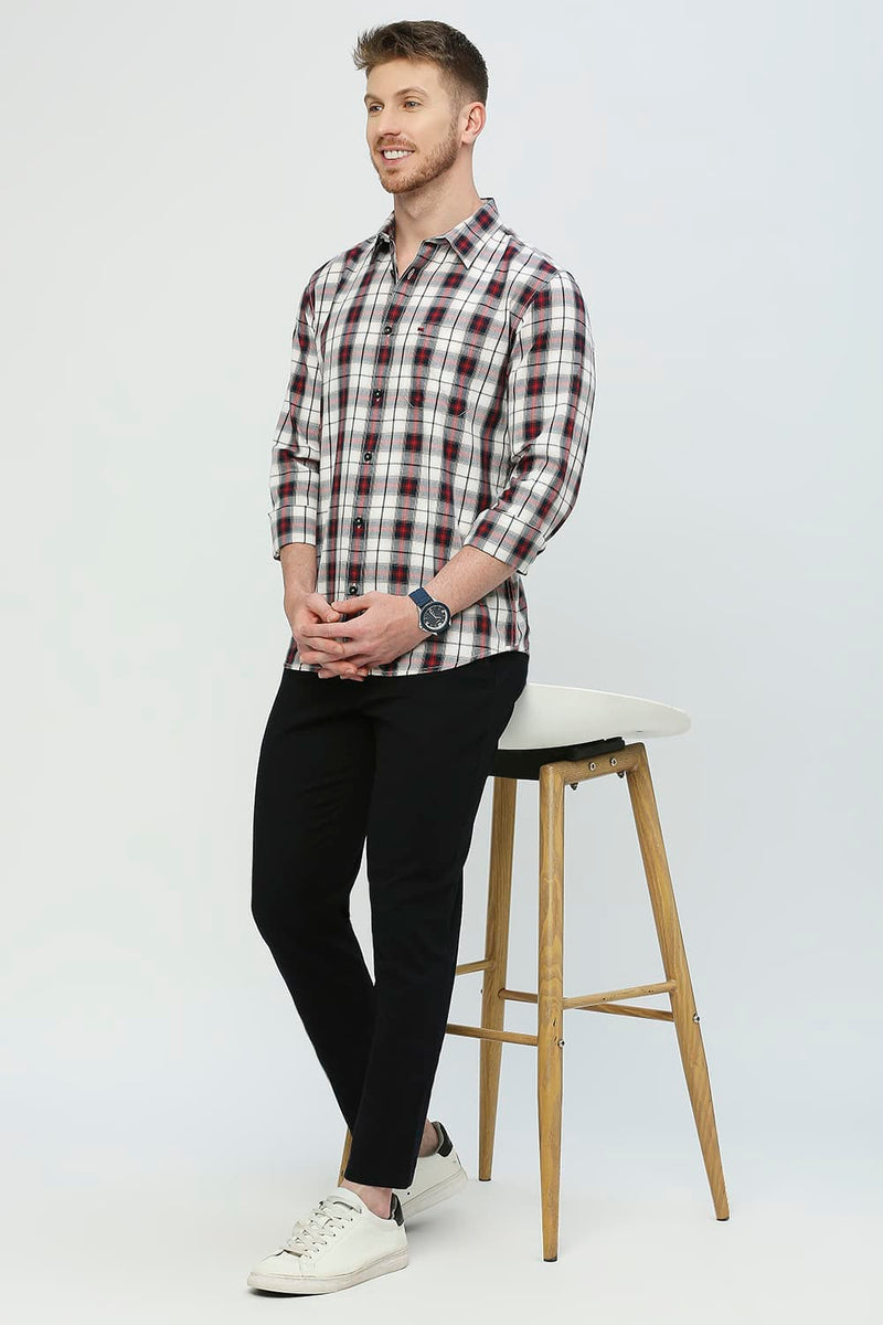 Slim Fit Cotton Twill Checks Shirt