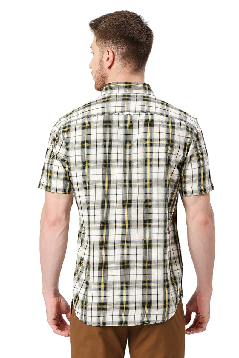 BASICS SLIM FIT COTTON TWILL CHECKS HALFSLEEVES SHIRT