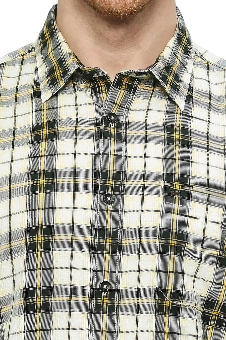 BASICS SLIM FIT SPECTRA YELLOW COTTON TWILL CHECKS SHIRT