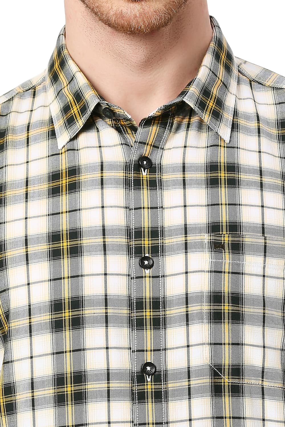 BASICS SLIM FIT COTTON TWILL CHECKS HALFSLEEVES SHIRT