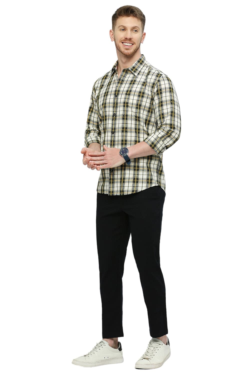 BASICS SLIM FIT COTTON TWILL CHECKS SHIRT