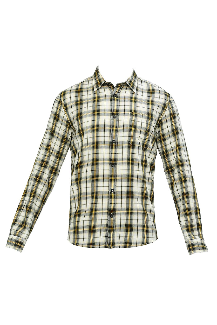 BASICS SLIM FIT SPECTRA YELLOW COTTON TWILL CHECKS SHIRT
