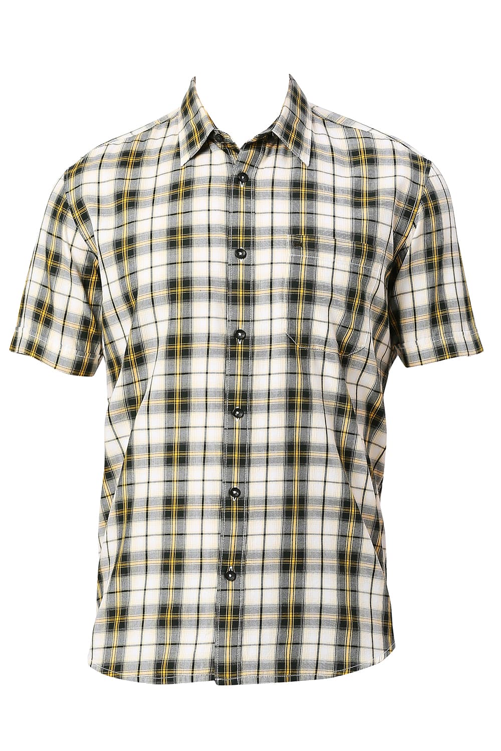 BASICS SLIM FIT COTTON TWILL CHECKS HALFSLEEVES SHIRT