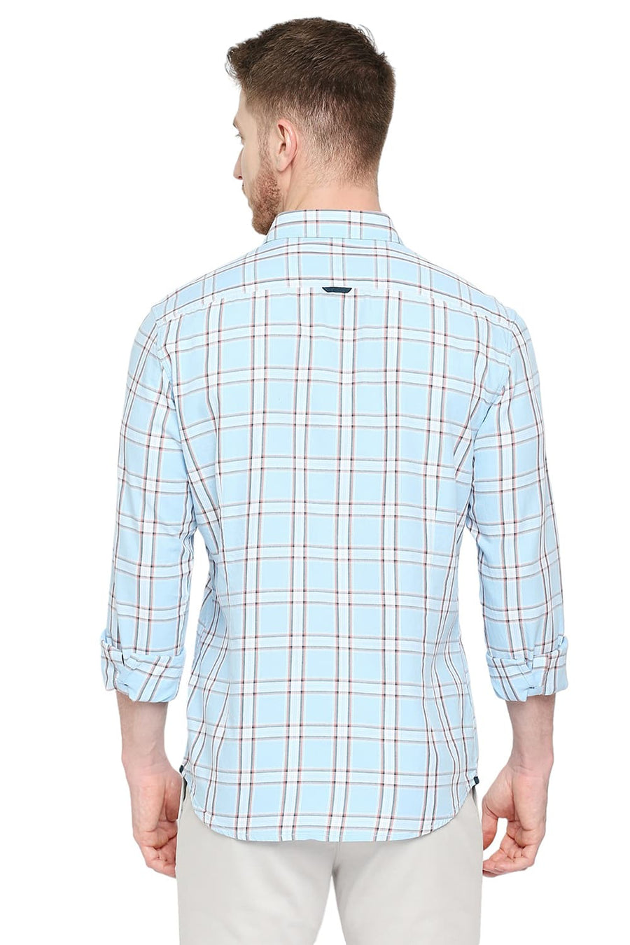 BASICS SLIM FIT ALASKAN BLUE COTTON TWILL CHECKS SHIRT