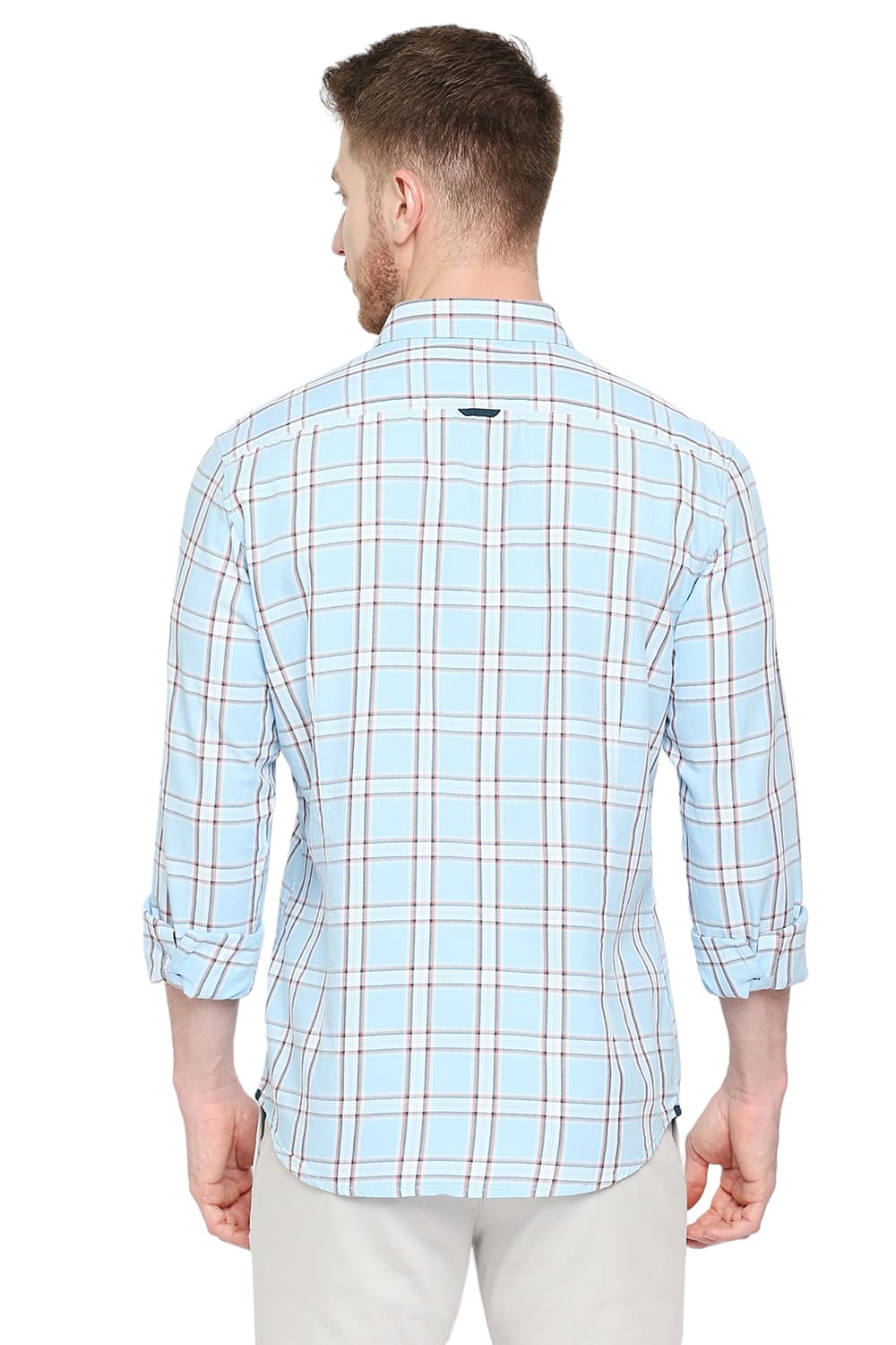 BASICS SLIM FIT COTTON TWILL CHECKS SHIRT