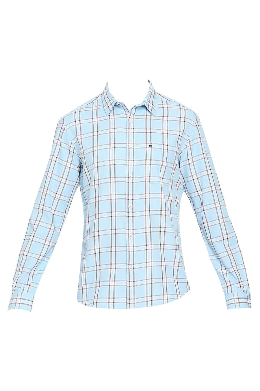 BASICS SLIM FIT ALASKAN BLUE COTTON TWILL CHECKS SHIRT