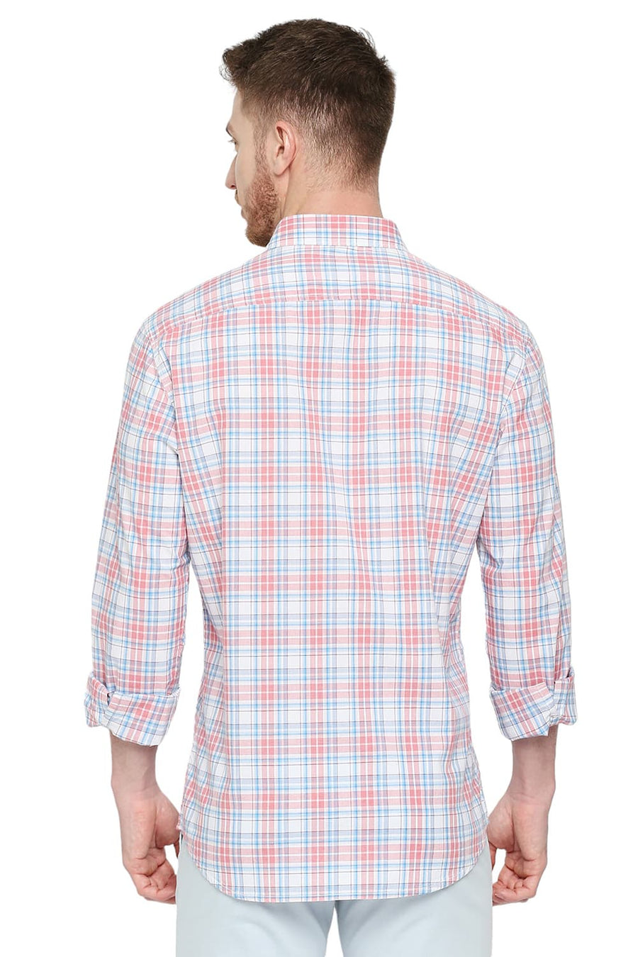 BASICS SLIM FIT BUBBLE GUM PINK COTTON CHECKS SHIRT