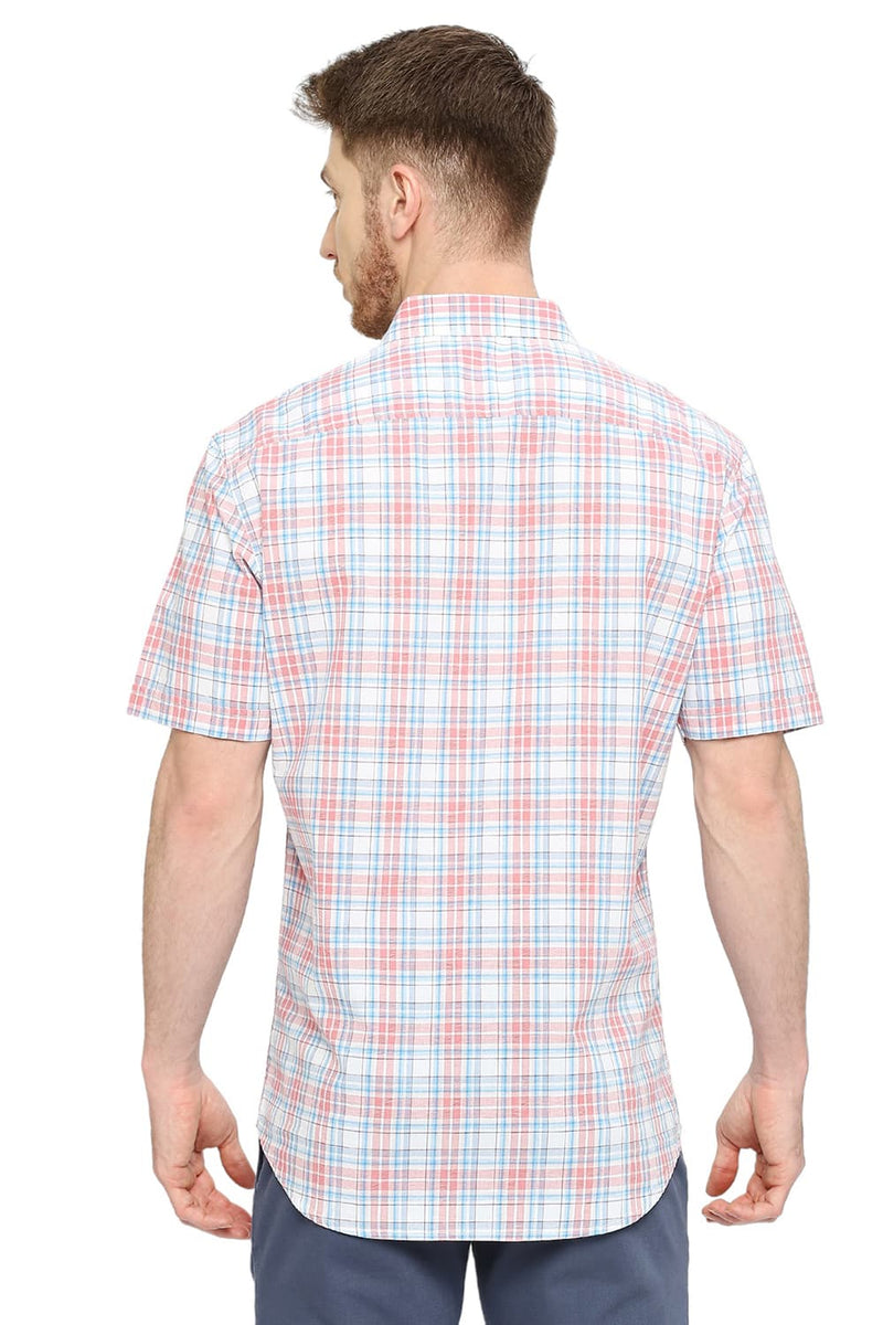 BASICS SLIM FIT COTTON CHECKS HALFSLEEVES SHIRT