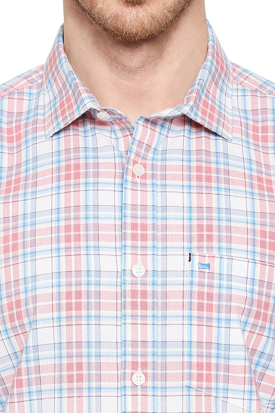 BASICS SLIM FIT BUBBLE GUM PINK COTTON CHECKS SHIRT