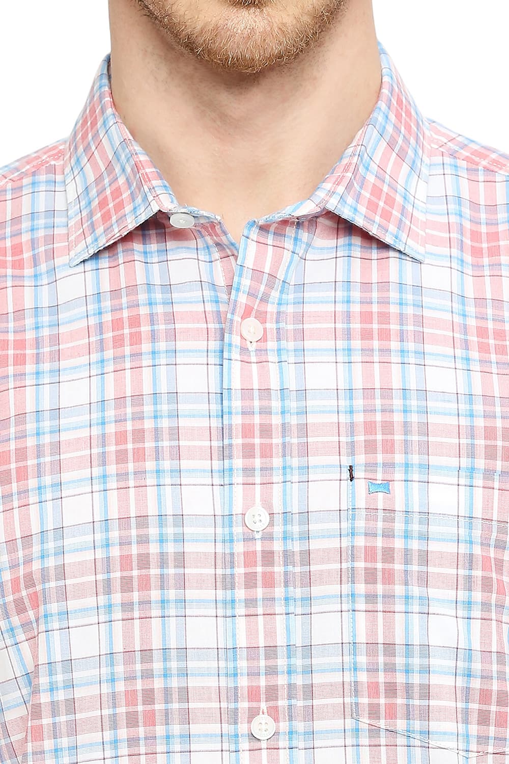 BASICS SLIM FIT COTTON CHECKS HALFSLEEVES SHIRT