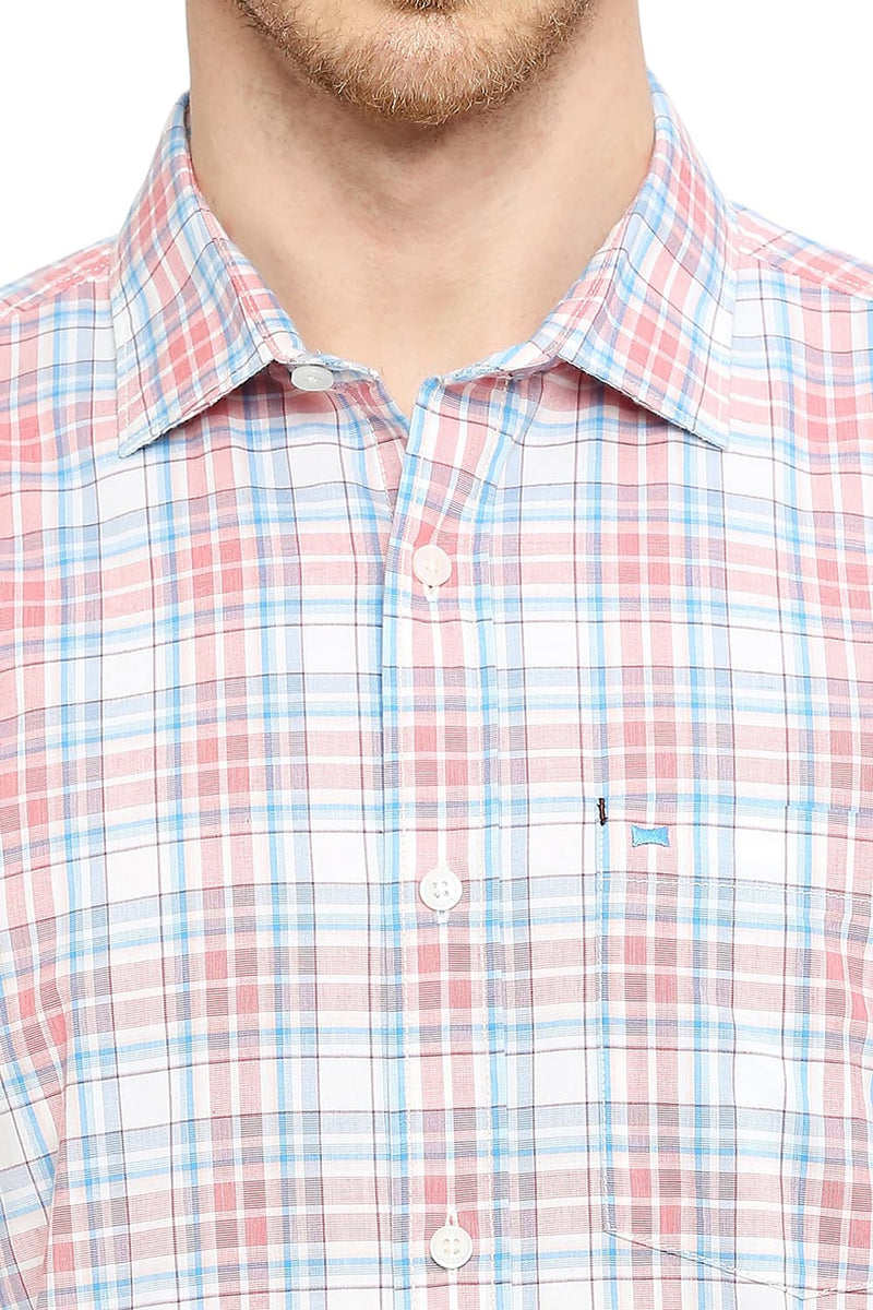 BASICS SLIM FIT COTTON CHECKS HALFSLEEVES SHIRT