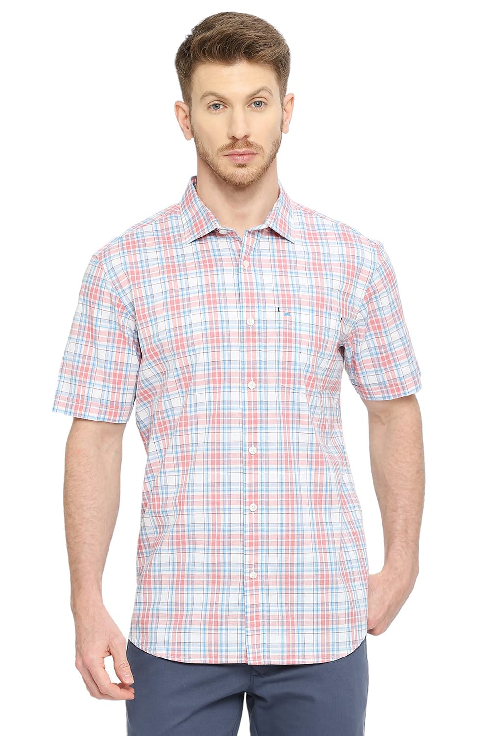 BASICS SLIM FIT COTTON CHECKS SHIRT