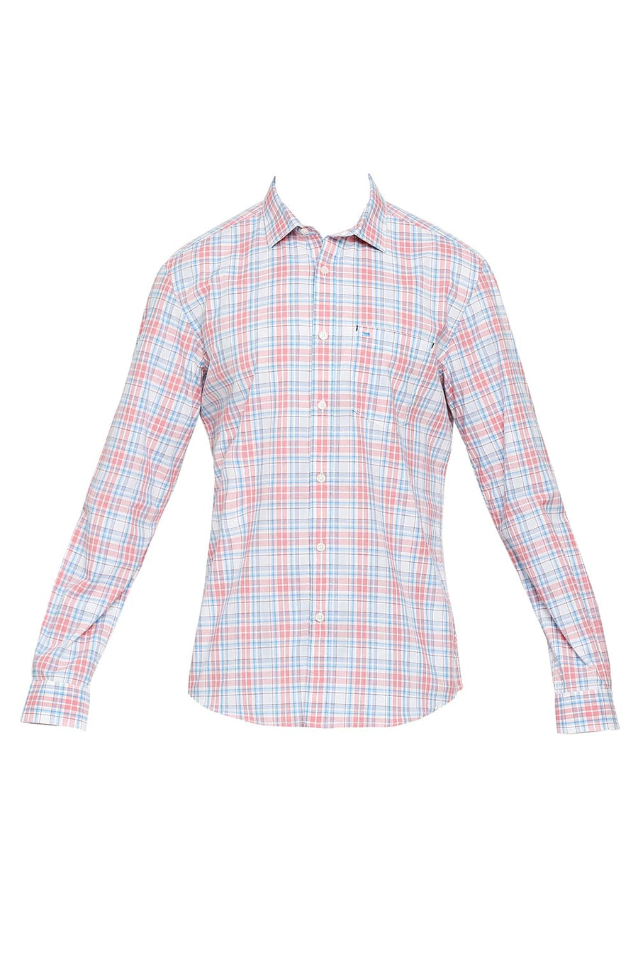 BASICS SLIM FIT BUBBLE GUM PINK COTTON CHECKS SHIRT