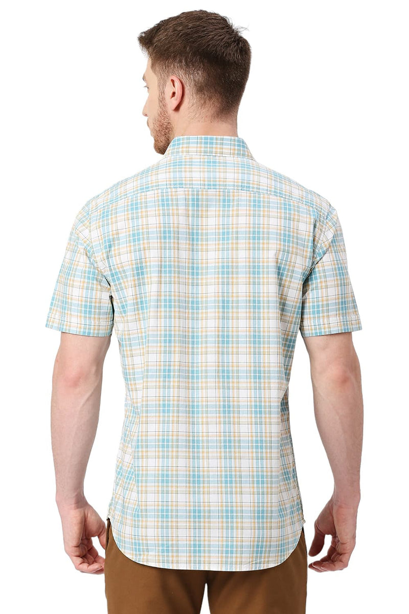 BASICS SLIM FIT COTTON CHECKS HALFSLEEVES SHIRT