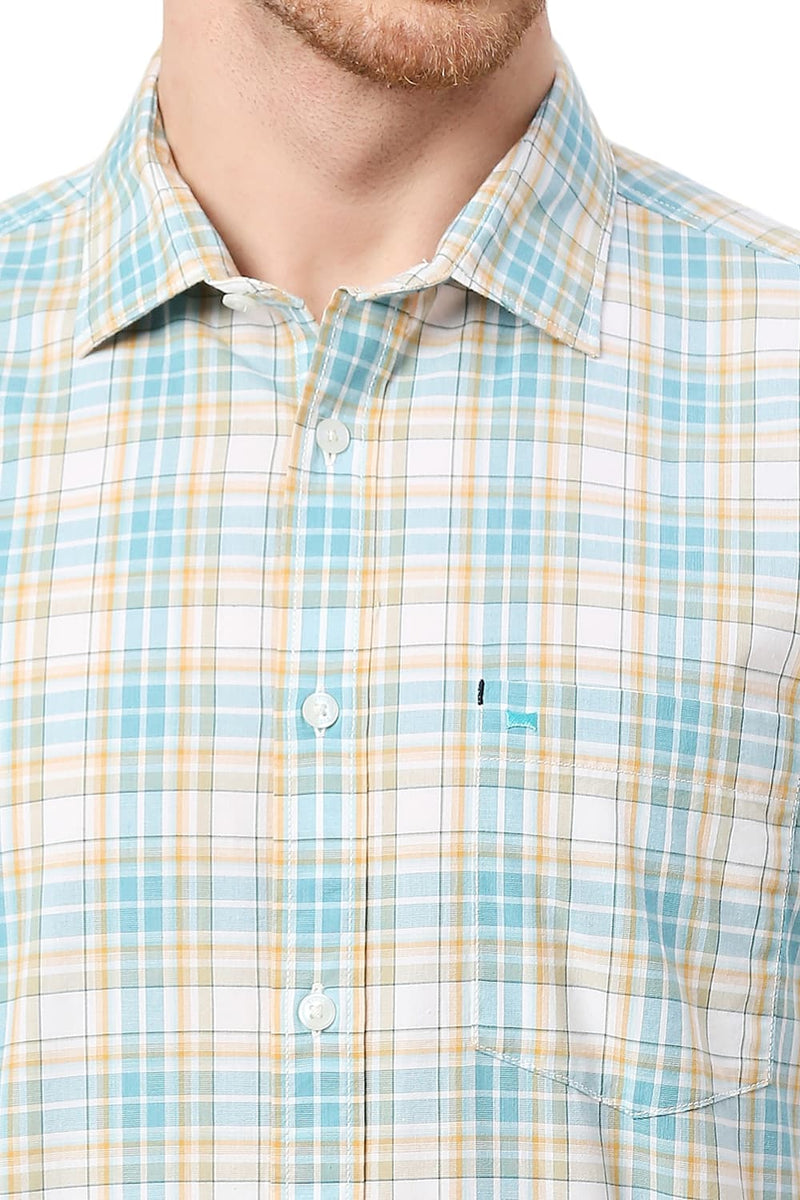 BASICS SLIM FIT COTTON CHECKS HALFSLEEVES SHIRT