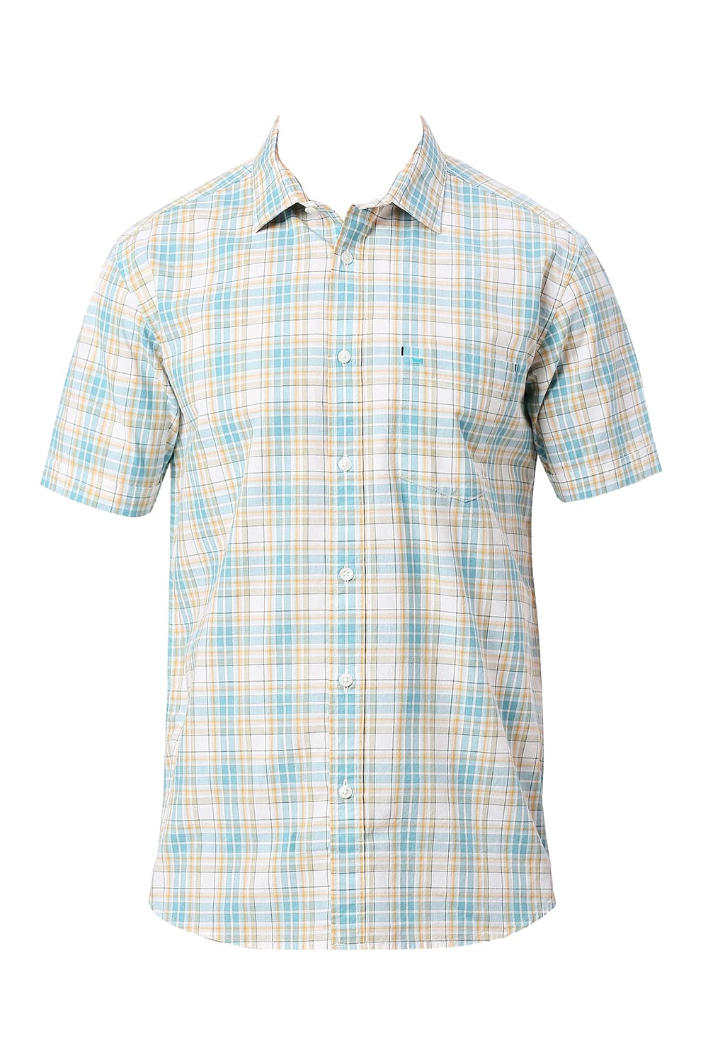 BASICS SLIM FIT COTTON CHECKS HALFSLEEVES SHIRT