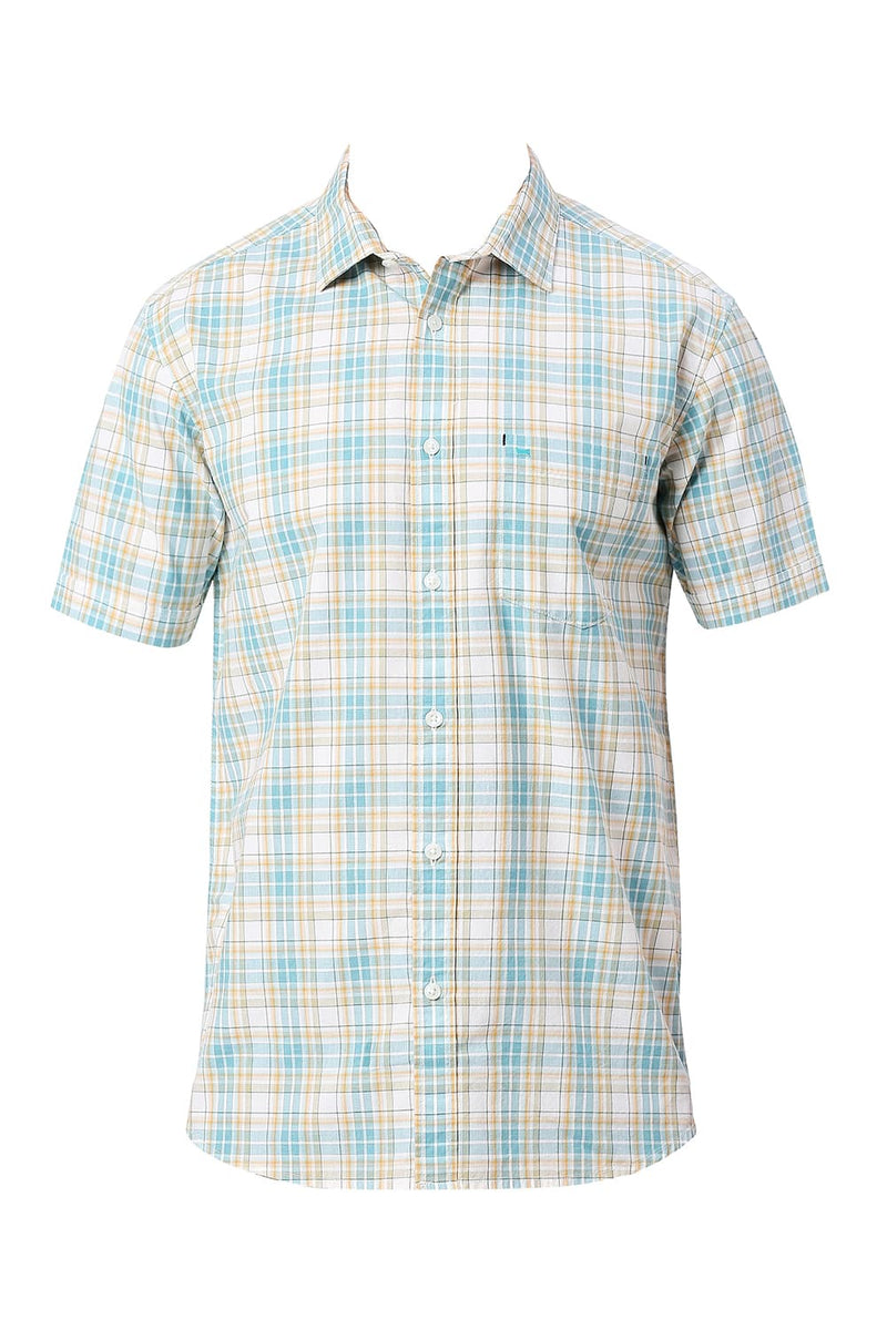 BASICS SLIM FIT COTTON CHECKS HALFSLEEVES SHIRT