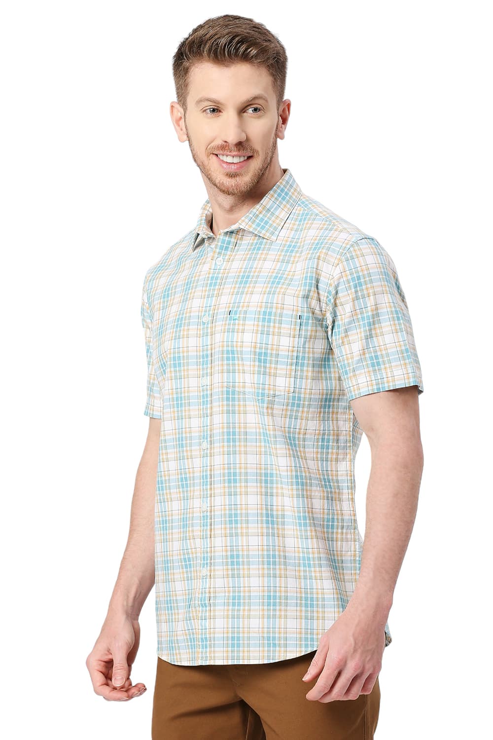 BASICS SLIM FIT COTTON CHECKS HALFSLEEVES SHIRT