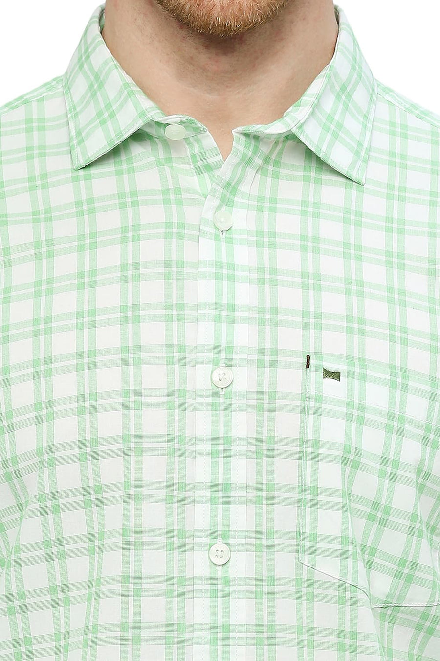 BASICS SLIM FIT TITANITE GREEN COTTON CHECKS SHIRT