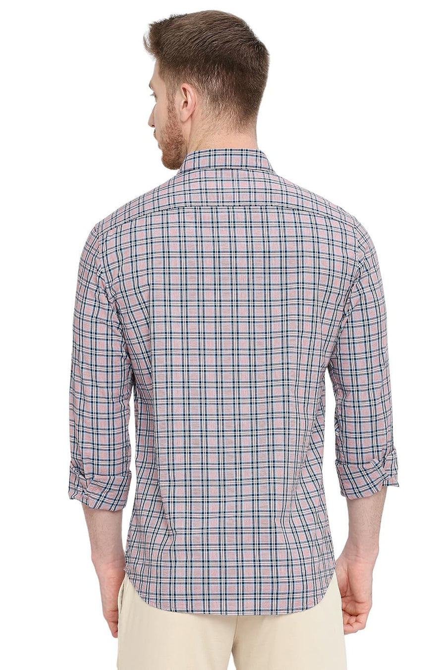 BASICS SLIM FIT FIRE WHIRL RED COTTON CHECKS SHIRT