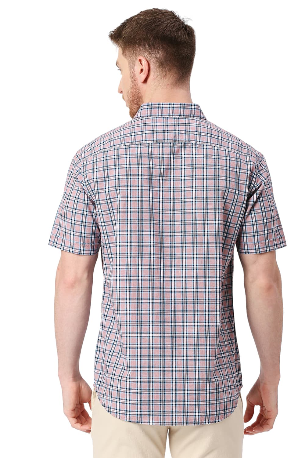 BASICS SLIM FIT COTTON CHECKS HALFSLEEVES SHIRT