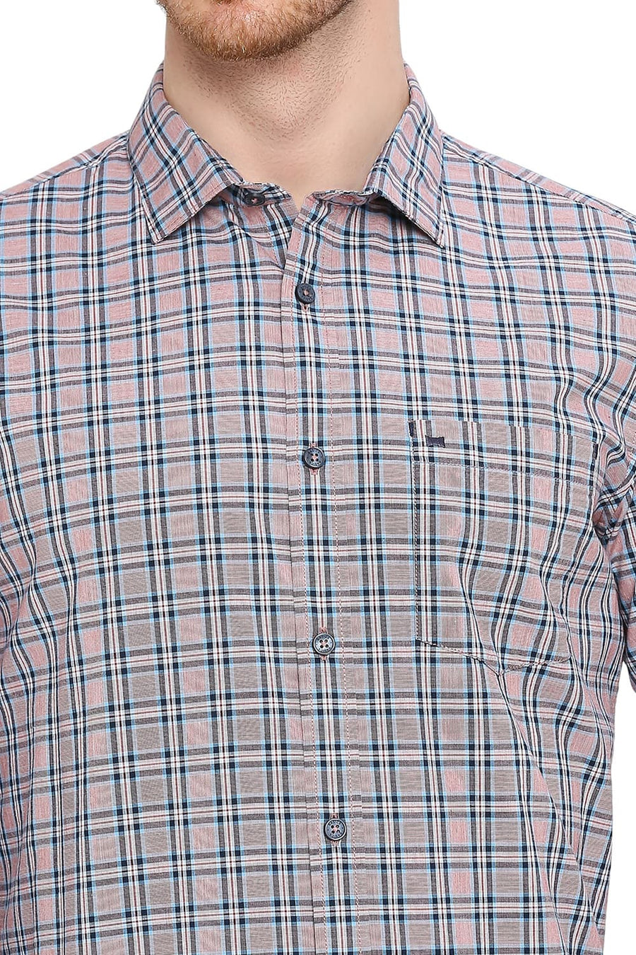 BASICS SLIM FIT FIRE WHIRL RED COTTON CHECKS SHIRT