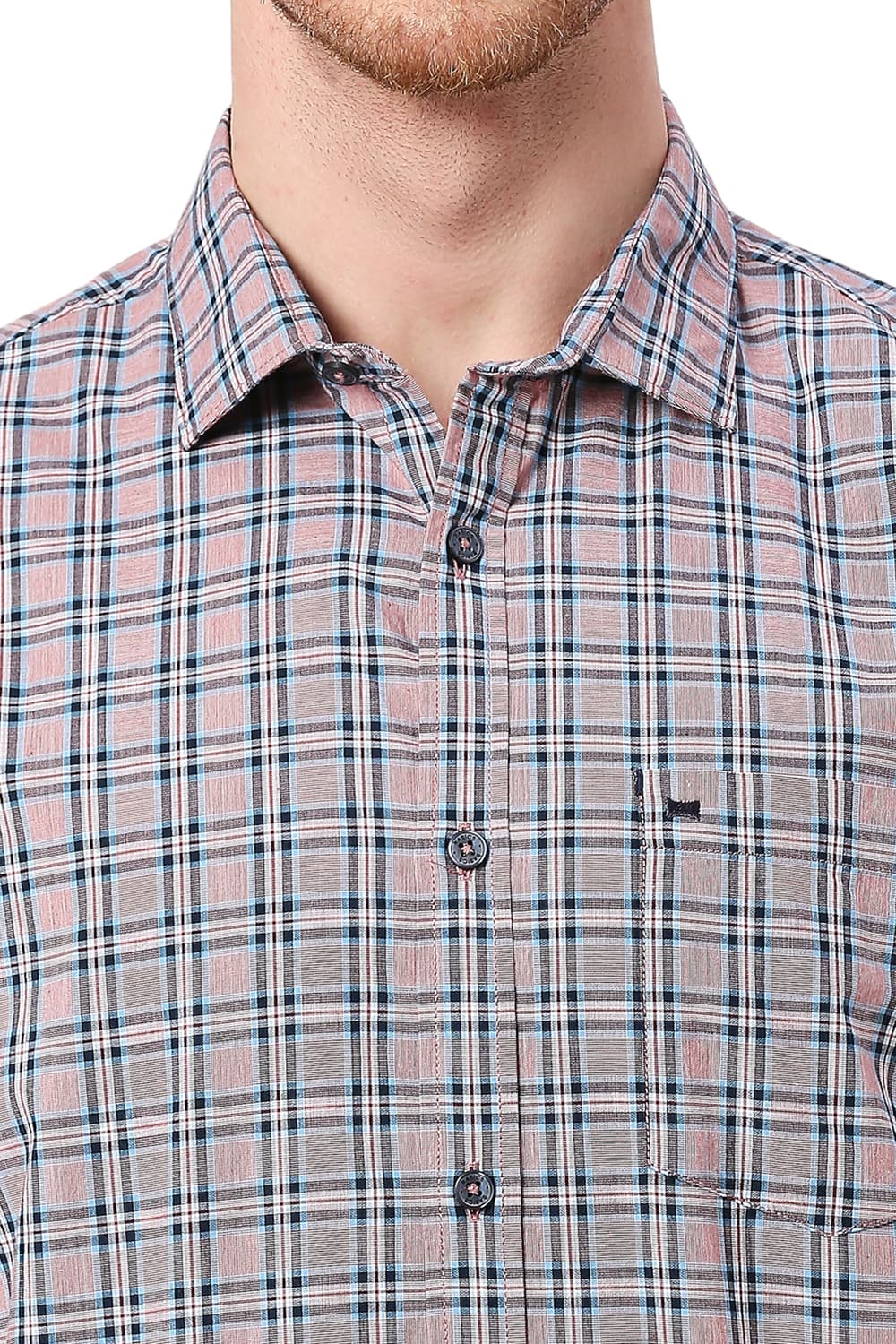 BASICS SLIM FIT COTTON CHECKS HALFSLEEVES SHIRT