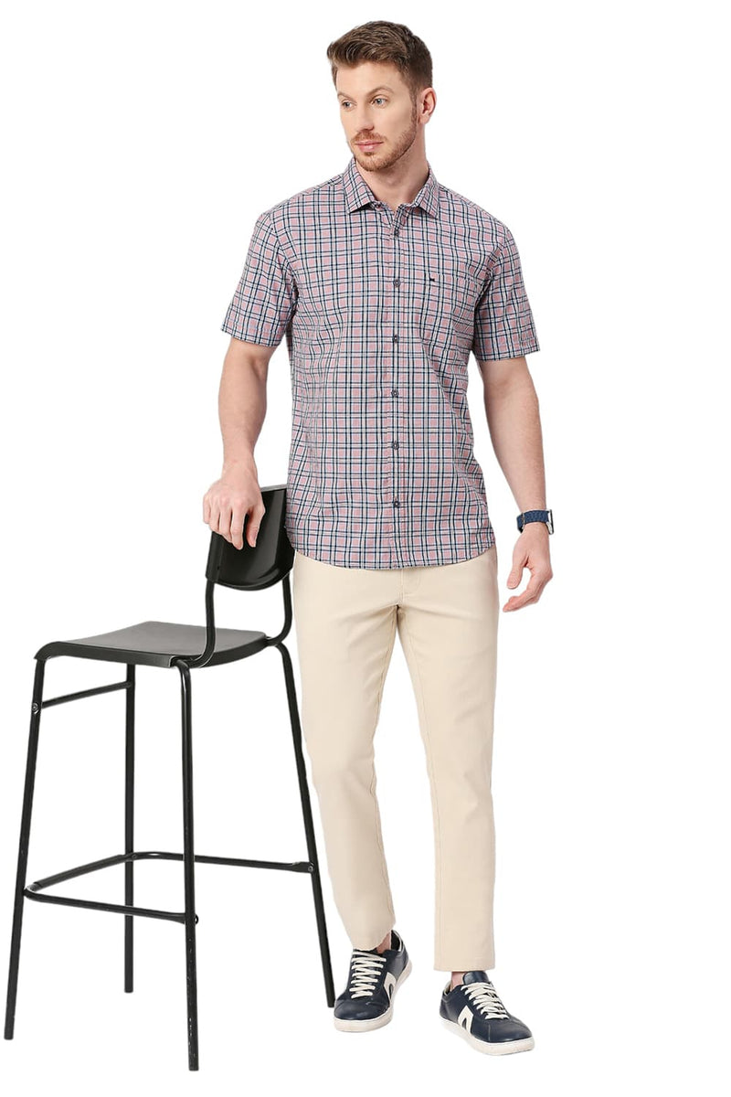 BASICS SLIM FIT COTTON CHECKS HALFSLEEVES SHIRT