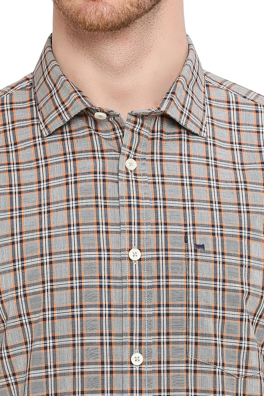 BASICS SLIM FIT GRANITE GREY COTTON CHECKS SHIRT
