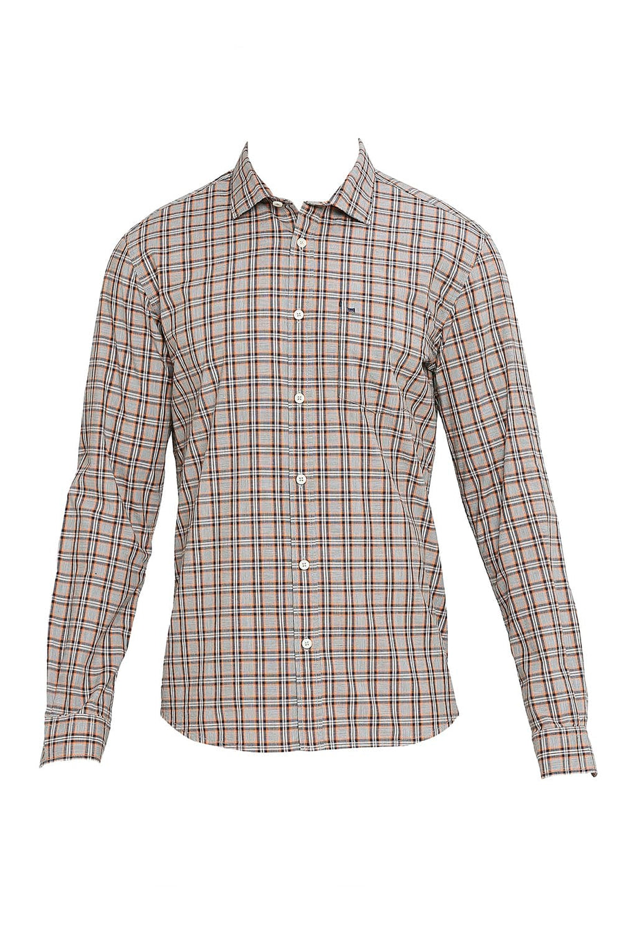 BASICS SLIM FIT GRANITE GREY COTTON CHECKS SHIRT