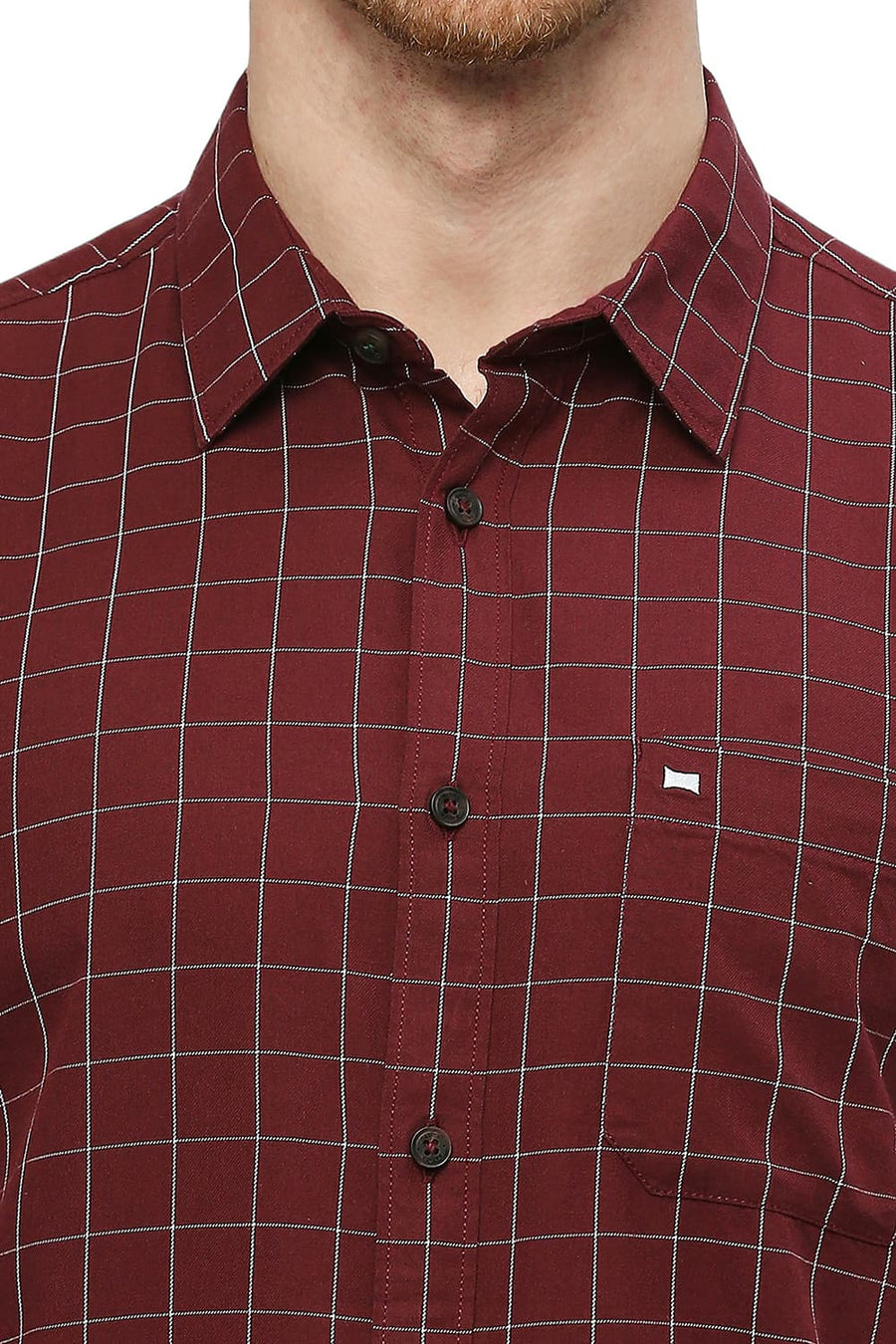 BASICS SLIM FIT CABERNET WINE COTTON TWILL CHECKS SHIRT