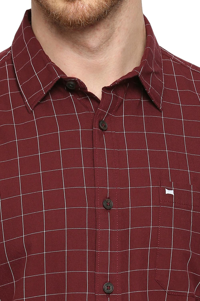 BASICS SLIM FIT COTTON TWILL CHECKS HALFSLEEVES SHIRT