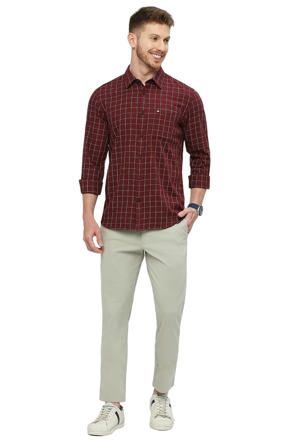 BASICS SLIM FIT COTTON TWILL CHECKS SHIRT